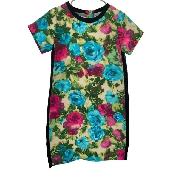 Sandro Floral Abstract Mini Shift Dress Size EU 2 US 4-6 Cut out Back zip - Picture 2 of 16